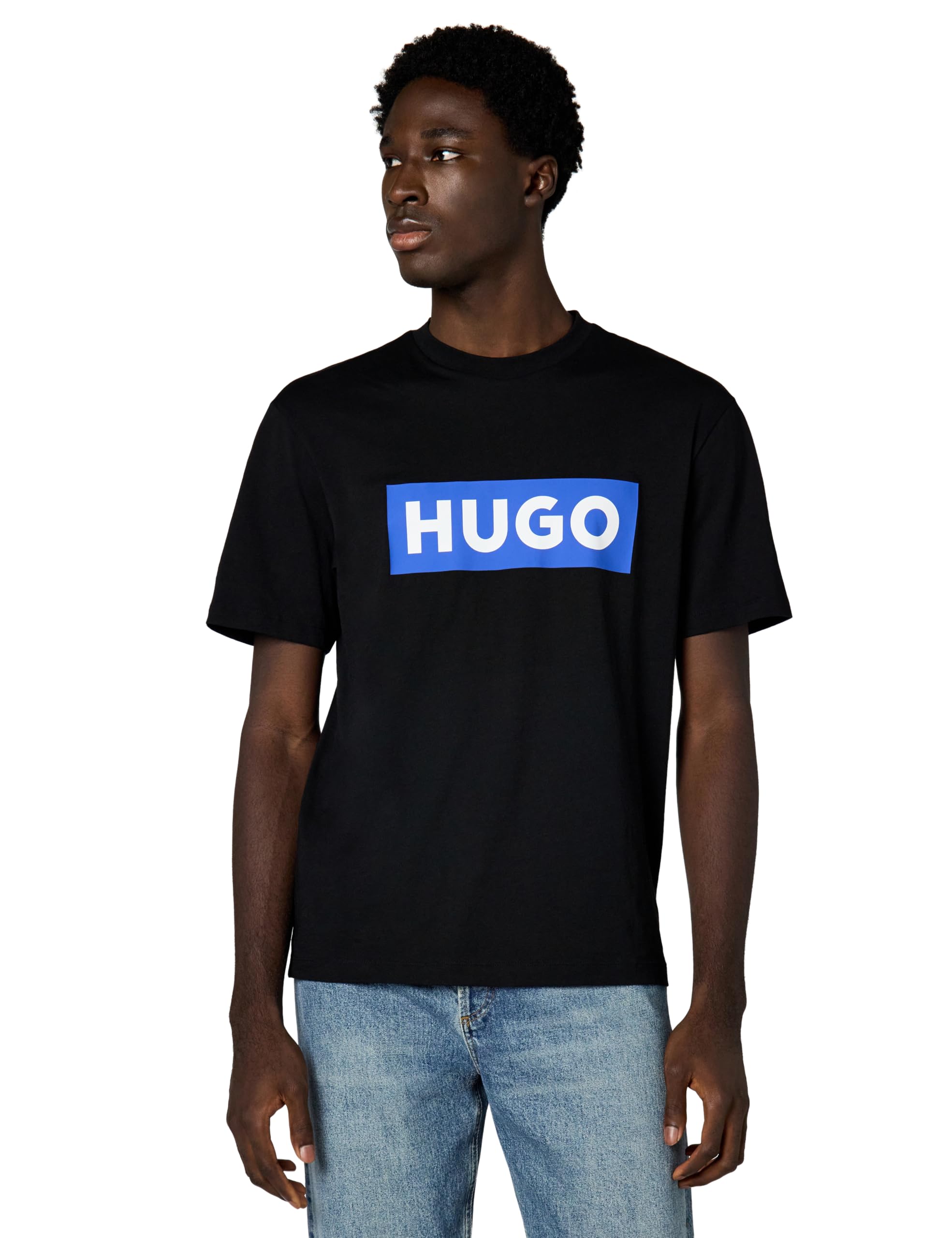 Hugo Men's Logo Stripe Cotton Crew Neck T-Shirt Large Black Pepper