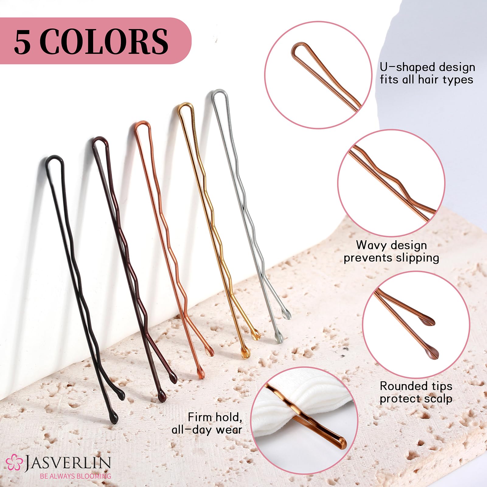 JASVERLIN 250 Pcs Bobby Pins Black Brown Blonde Silver Kit - Image 3
