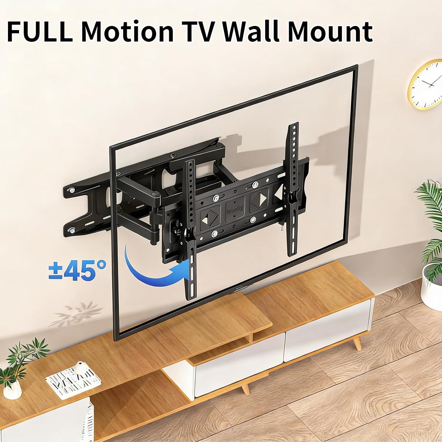 WOOLIG Mount Full Motion TV Wall Mount Bracket for 32-55 Inch LED/LCD/OLED 4K TVs, Articulating Dual Arm TV Mount with Swivel and Tilt, Max VESA 400x400mm, Holds up to 100lbs for 12/16" Studs