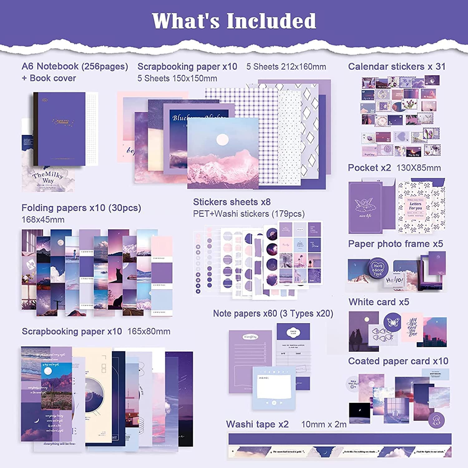 KELUMIE Scrapbook Kit Daily Journal Scrapbooking A6 Grid Notebook Summer Craft ATR Stationery DIY Journaling Craft Kit Gift for Girls, Woman, Kids, Teen (The Moon) 4