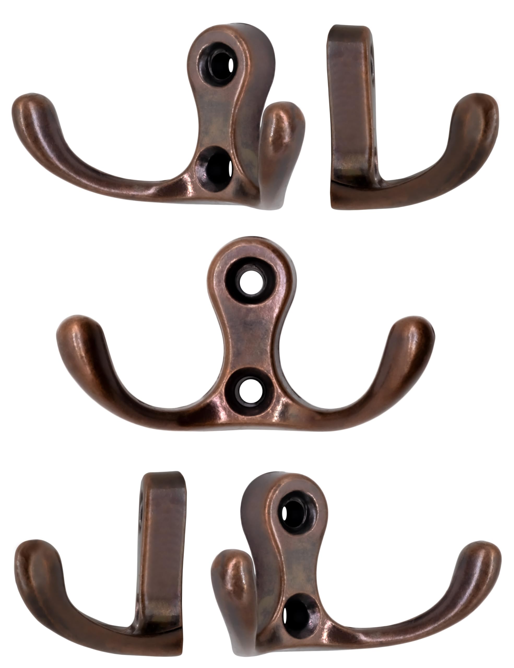 Fuxxer 5 ganci doppi classici per asciugamani, 52 x 30 mm, set da 5 pezzi, effetto rame