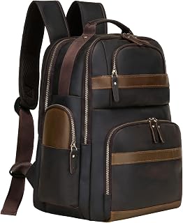 Leather Backpack for Men,15.6" Laptop Backpack Large Capacity Vintage Casual Travel Business Work Computer Bag Outdoor Weekend Daypacks (Dark Brown)