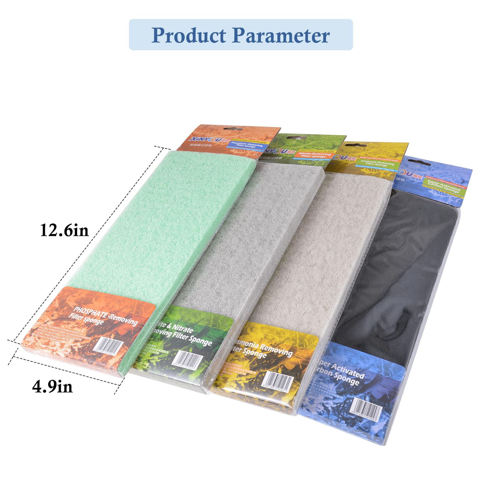 4-Pack Mixed Aquarium Sponge Filter Pad, Cut-to-Fit Aquarium Foam with Ammonia&Carbon&Phosphate Reducer, Aquarium Filter Foam Sponges for Fish Tank Filters (12.6" x 5" x 1'') - image 4