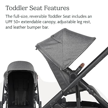 UPPAbaby Cruz V2 Stroller/Full-Featured Stroller with Travel System Capabilities/Toddler Seat, Bumper Bar, Bug Shield, Rain Shield Included/Greyson (Charcoal Melange/Carbon Frame/Saddle Leather)