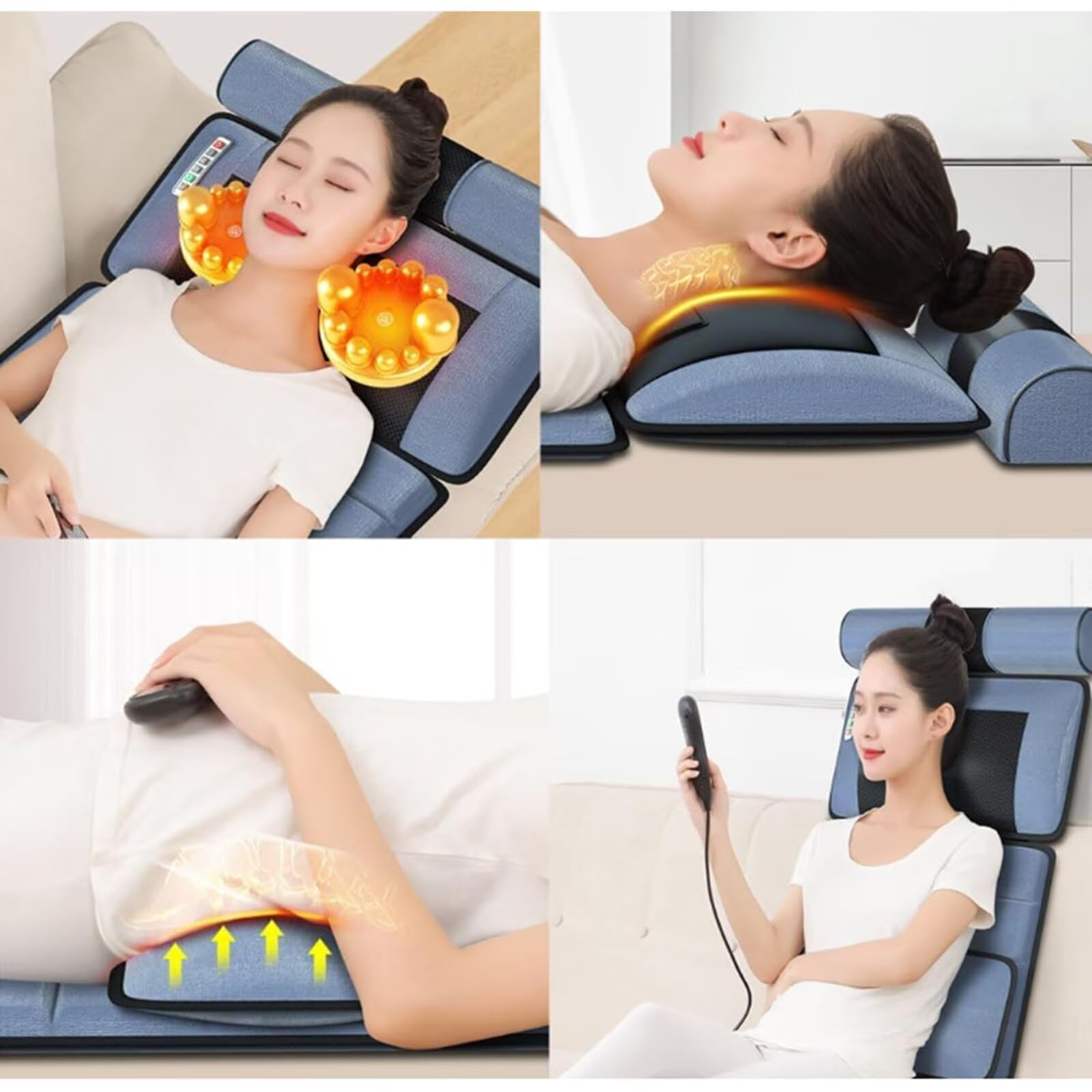 [Nieuw geüpgraded] Massagematten, Full Body Massage Mat met warmte en puls Shiatsu Nek, Rugmassageapparaat voor pijnverlichting Diep weefsel, Rugmassagekussen met lendensteun Tractie-apparaat