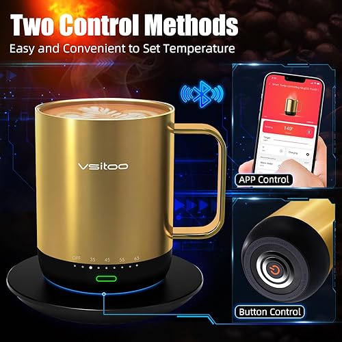 Miniatura 2 de VSITOO S3PRO - Taza de café térmica con control de temperatura, 14 onzas, taza de viaje inteligente con calentador de café controlado manual y por