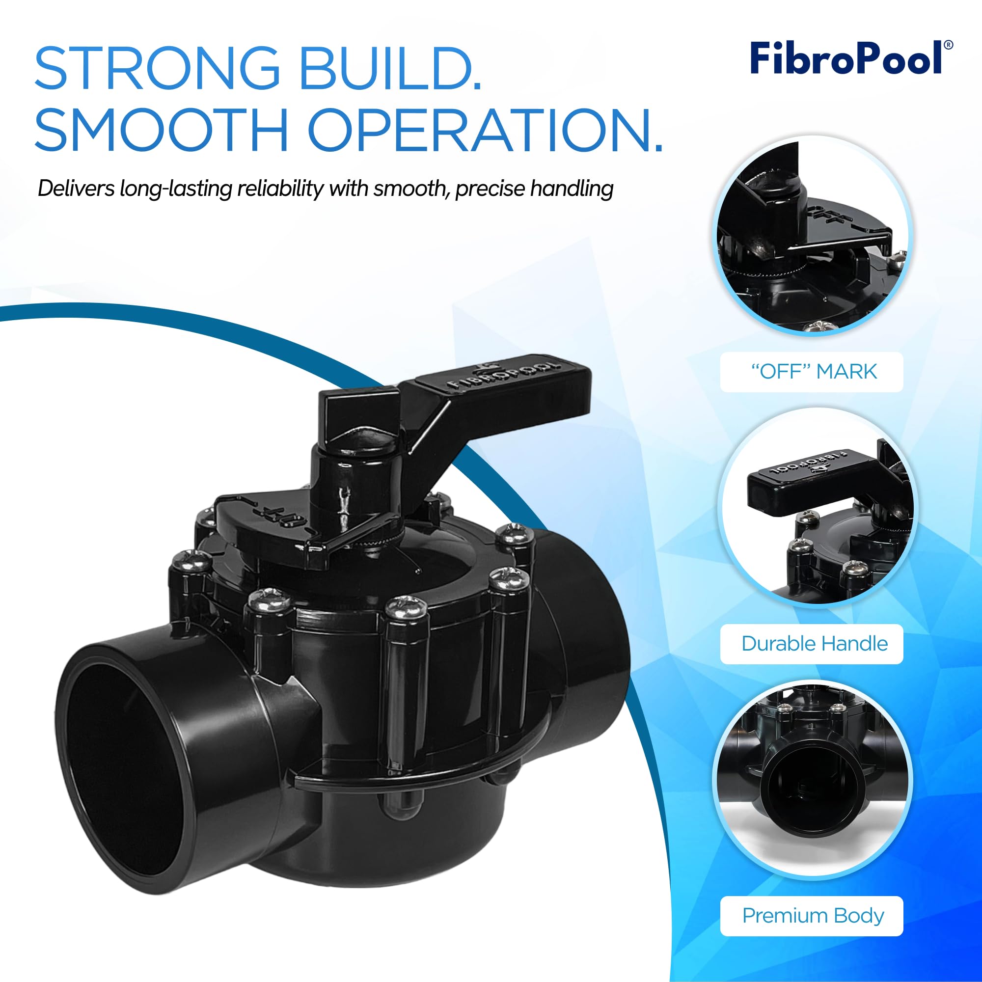 FibroPool Válvula sin lubricante de 2 vías con cierre POSI de 2 pulgadas