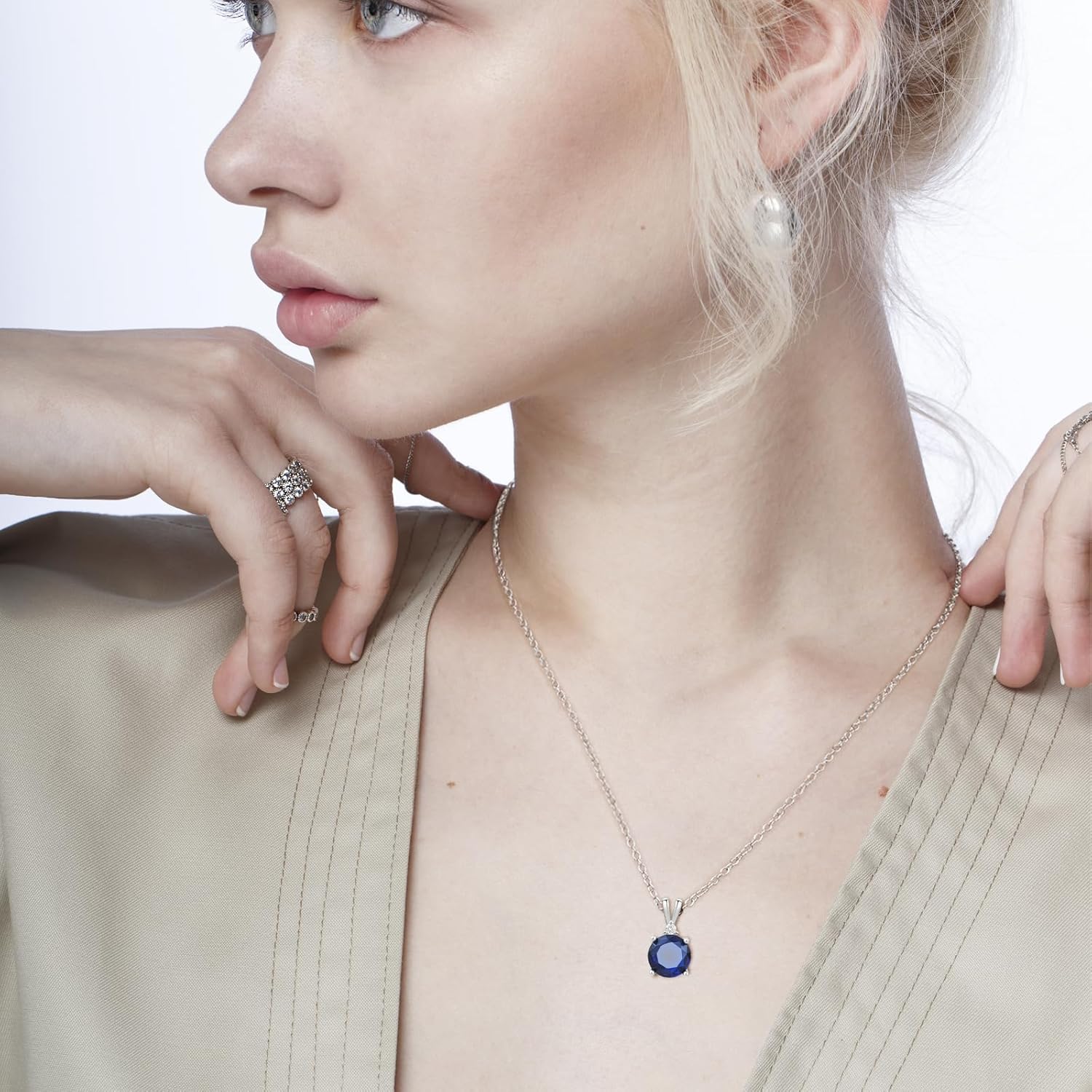 Sapphire Necklace 925 Sterling Silver Dainty Round Necklace Birthstone Necklace Sapphire Jewelry Blue Pendant Necklaces for Women - Image 2