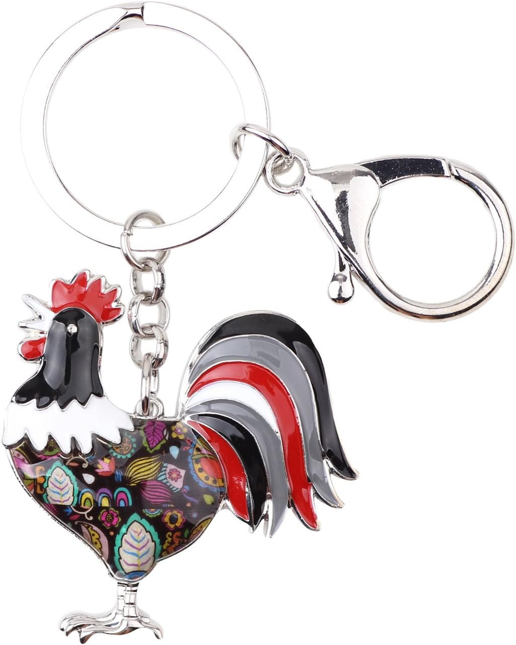 BONSNY Enamel Metal Farm Chicken Rooster Key Chain For Women Car bag Rings Novelty Charms