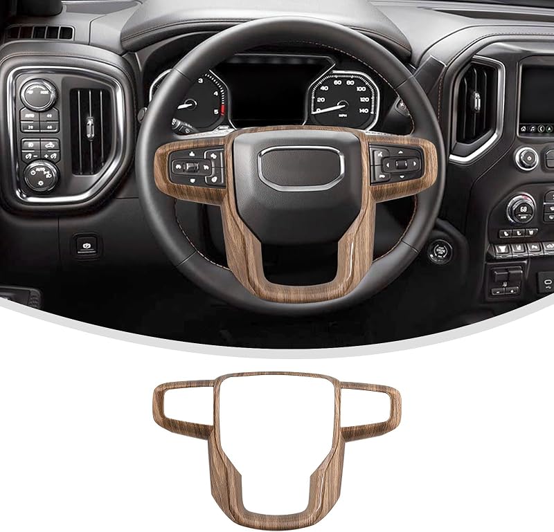 Moldura de acabamento para volante Linskip com visual de madeira, compatível com GMC Sierra e GMC Yukon