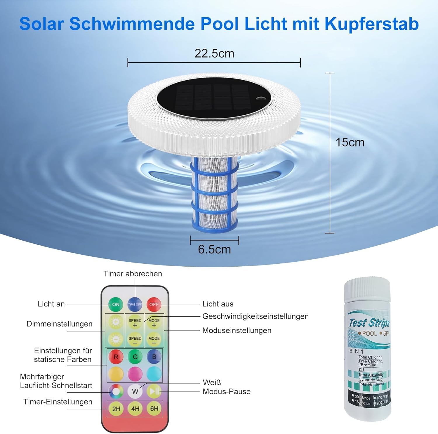sylvwin Solar Pool Ionisator mit Kupferanoden, Schwimmender Wasserreiniger mit Kupferanode für Schwimmbäder, Solar Poolbeleuchtung, RGB Solarleuchten, Wasserreiniger Für Pools Und Spas