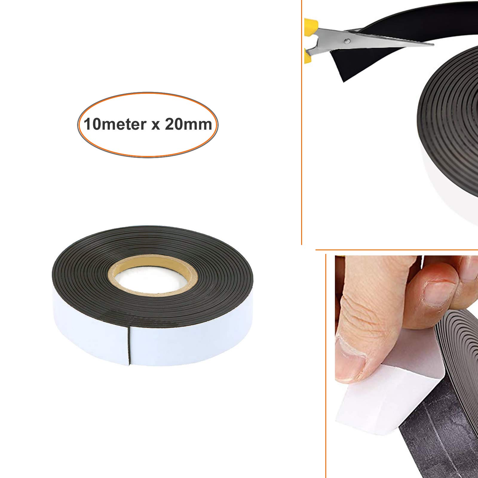 TUKA-i-AKUT 30m x 2cm Cinta Magnética Autoadhesiva, Tira de Imán de Goma con Adhesivo Prime, Banda Adhesiva para Imantación de Fotos, Pictogramas, Material de Presentación. Cortable, 3x10m TKD9035
