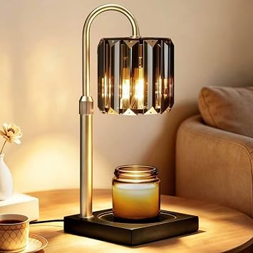 Yuichoy Candle Warmer Lamp with Timer, Dimmable Electric Candle Wamer Adjustable Height, Gifts for Women Mom, Glass Modern Candles Melter Lamp, Black