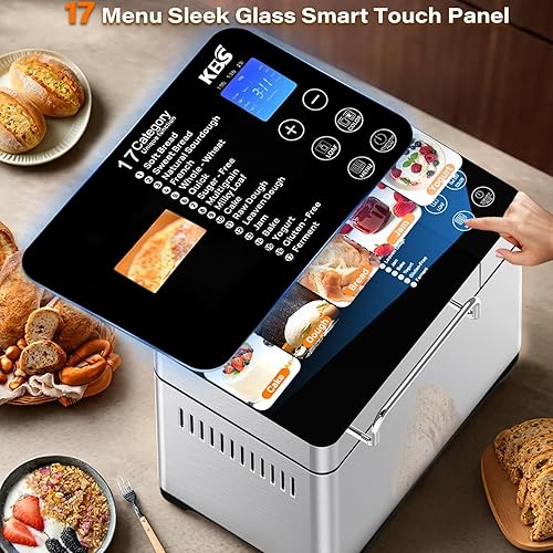 Miniatura 8 de KBS Máquina de pan Pro de acero inoxidable, 2 libras, 17 en 1, programable XL panificadora con dispensador de frutos secos, sartén de cerámica