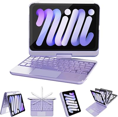 RAYMCRAFT for iPad mini 7 (A17 Pro) & Mini 6 Case Keyboard, 360° Rotatable