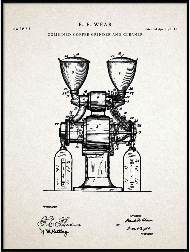 Coffee Grinder Patent Print, Poster Print, Coffee Poster, Kitchen Wall Art, Vintage Coffee Grinder Blueprint Art, Coffee Lover, QP608