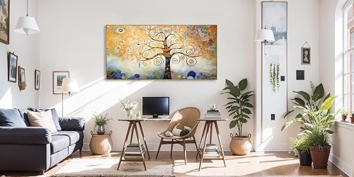 Miniatura 5 de Arte para pared, árbol de la vida, imágenes de árbol amarillo moderno, abstracto, bosque, impresiones de lienzo para dormitorio, sala de estar,