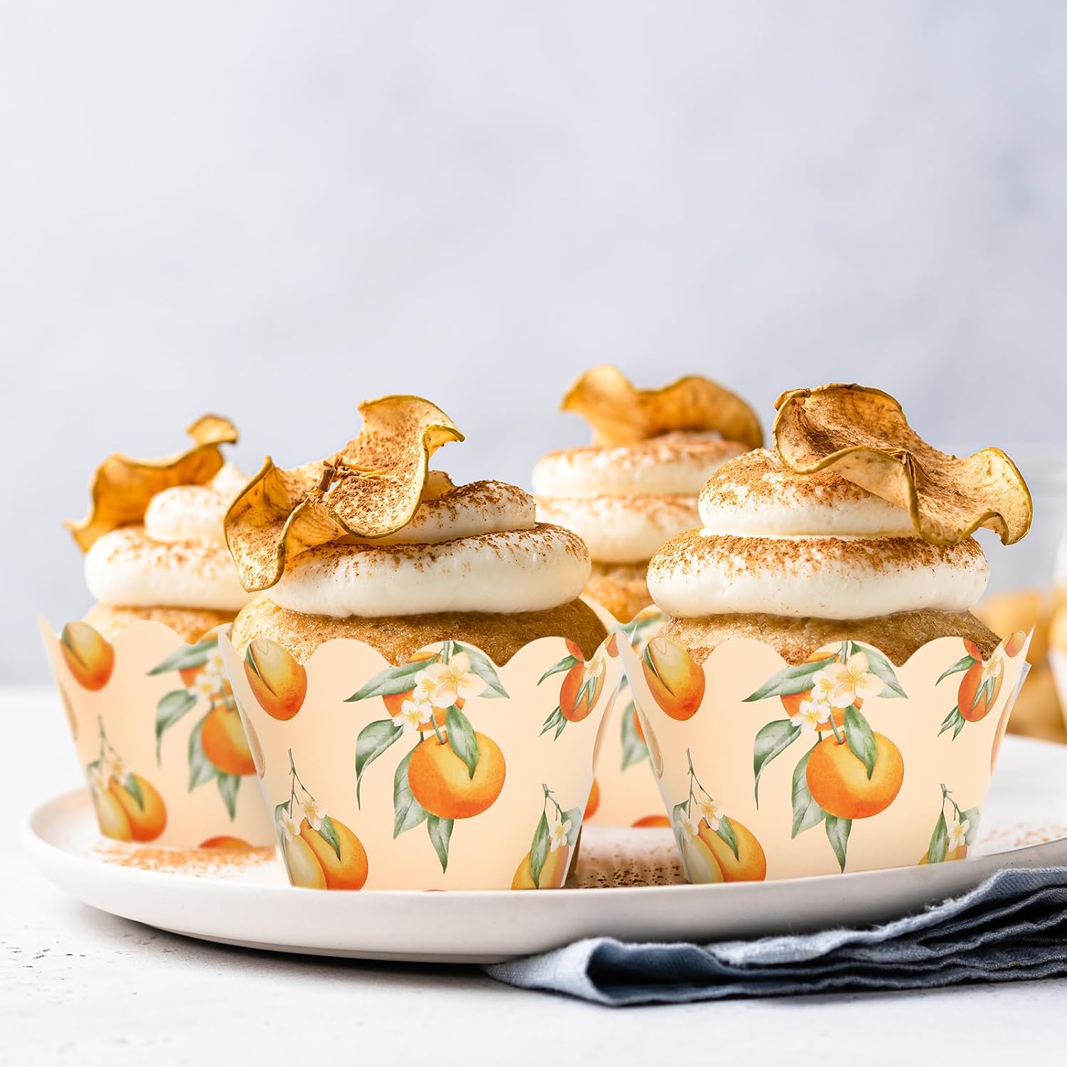 Whaline 36 Pcs Little Cutie Cupcake Wrappers Watercolor Orange Cupcake Liners Decorative Cupcakes Holders for Birthday Baby Shower Party Cake Decoration image 4