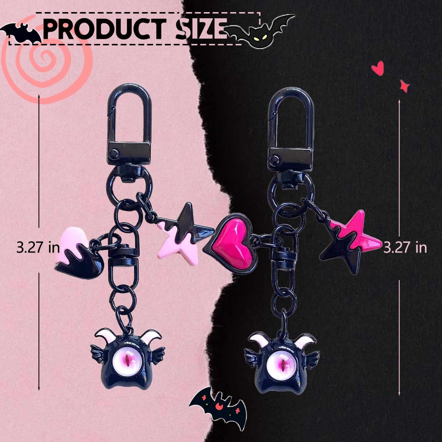 2Ps Y2k Keychain Goth Accessories Gothic keychain Cute Purse Charms for Women Y2k Bag Charms Aesthetic Pink Stars Hearts - Image 4