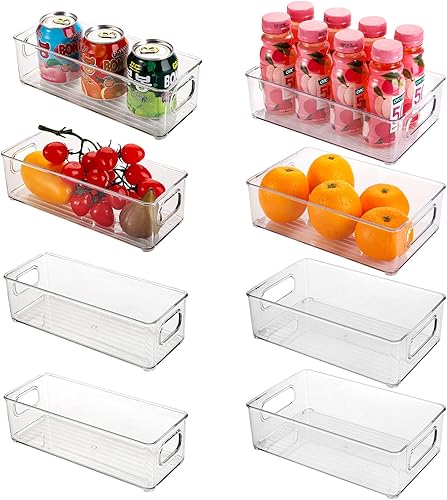 Kingrol Paquete de 8 cubos de almacenamiento de plástico para congelador, despensa, encimera, organización de gabinete, organizador apilable de