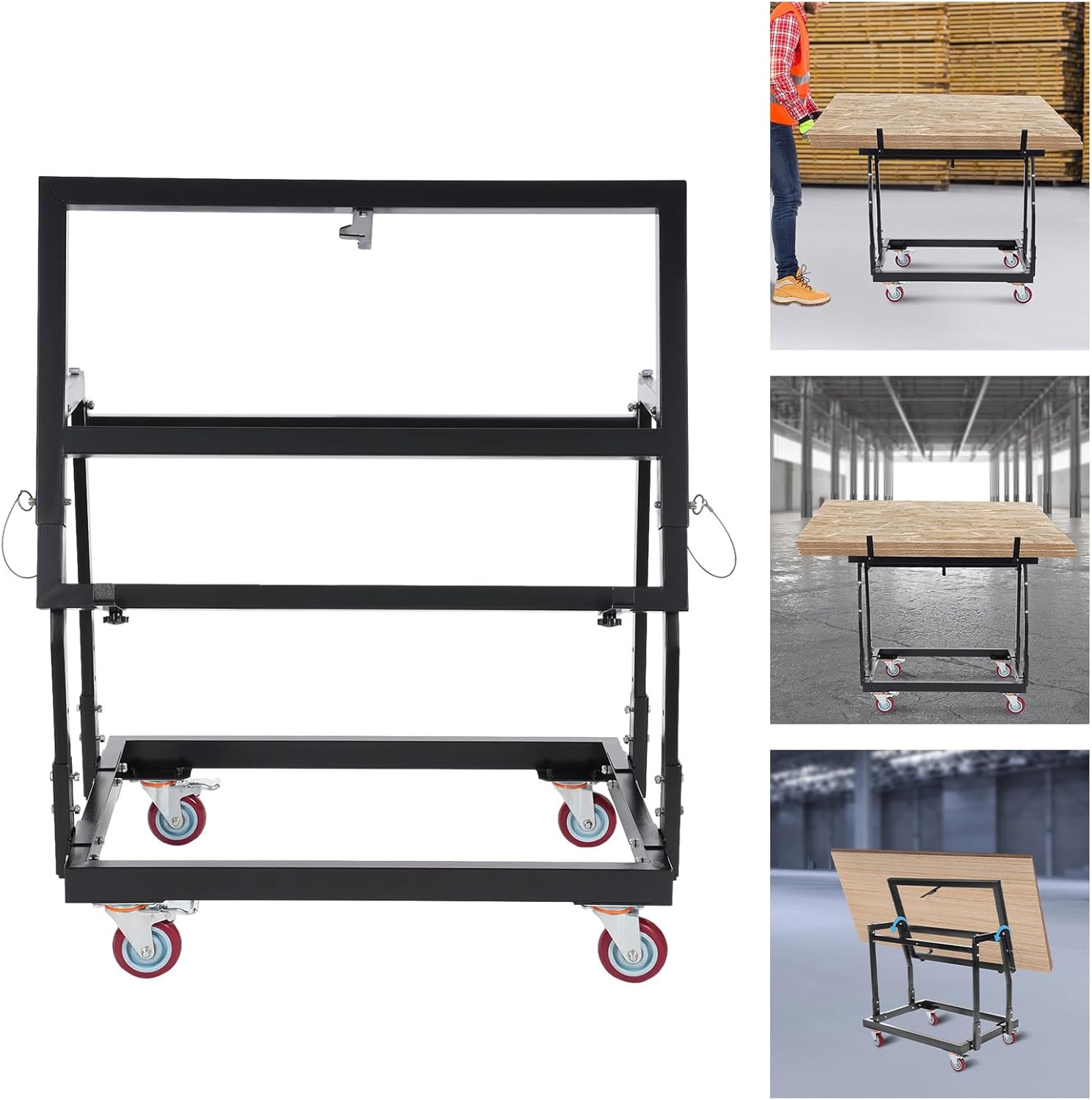 Drywall Panel Cart, 1000lbs Plywood Panel Dolly Trolley Truck 4 Swivel Wheels Tilting Panel Carts Adjustable Height & Length Panel Handler Cart for Factories, Warehouses, Shopping Mall