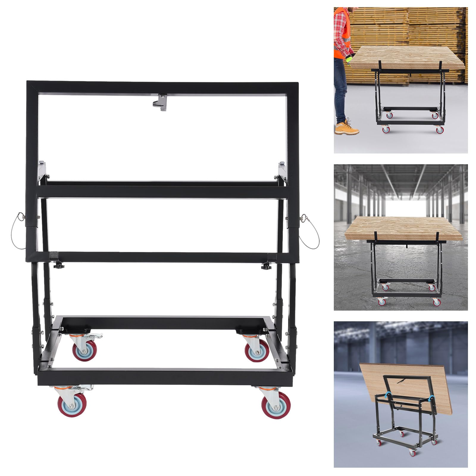 OUKANING Carro para paneles de carga pesada, capacidad de carga de 1000 libras, carro para paneles de yeso con 4 neumáticos (2 con freno), altura ajustable, para paneles de yeso, aglomerado, placas de