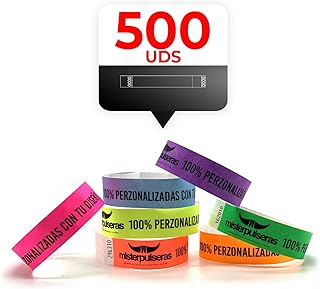 Pack 500 Pulseras TYVEK 19mm personalizadas a 1 color tinta negra. Pulseras color Amarillo Neon