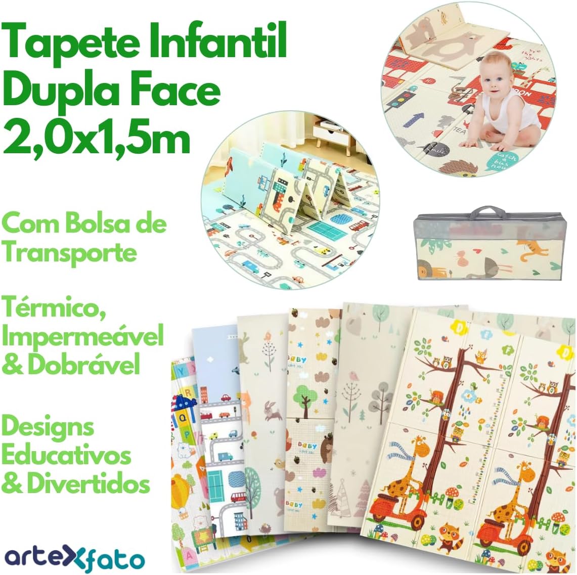 Tapete de Atividades Infantil Térmico Dupla Face, 2,0 x 1,5m Estampas Divertidas (Urso/Bichos da Floresta) Tapete de Atividades Infantil Térmico Dupla Face, 2,0 x 1,5m Estampas Divertidas (Urso/Bichos da Floresta)