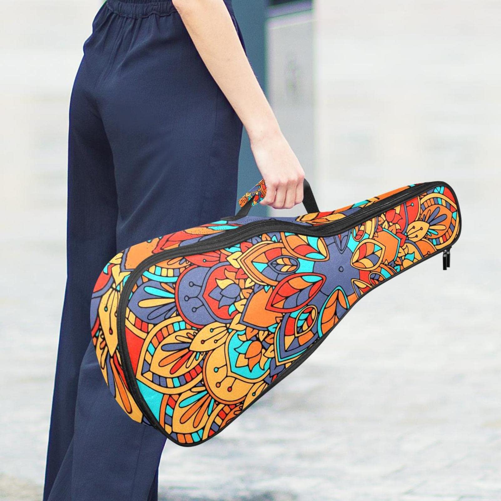 Sac à dos robuste pour ukulélé de concert - Sac de rangement pour ukulélé soprano - Ukulélé ténor - Sac rembourré de 10 mm - Motif mandala abstrait