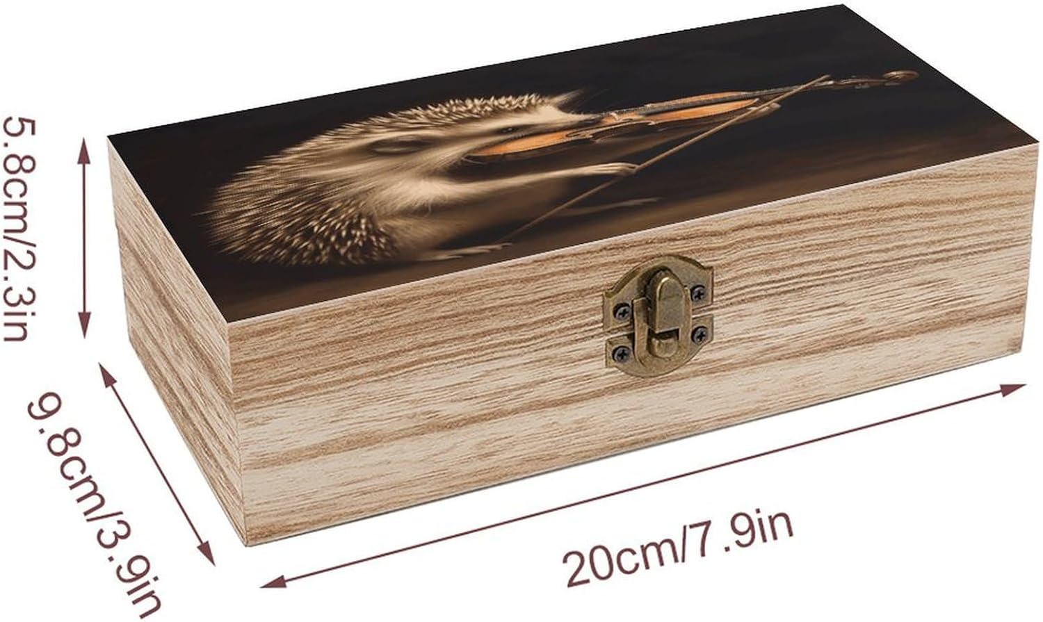 Animal Hedgehog Music Violin Wooden Keepsake Box with Hinged Lid Old World Wooden Box Large Memory Boxes Compact Exquisite Wood Storage Boxes Solid Wood Container Case image 2