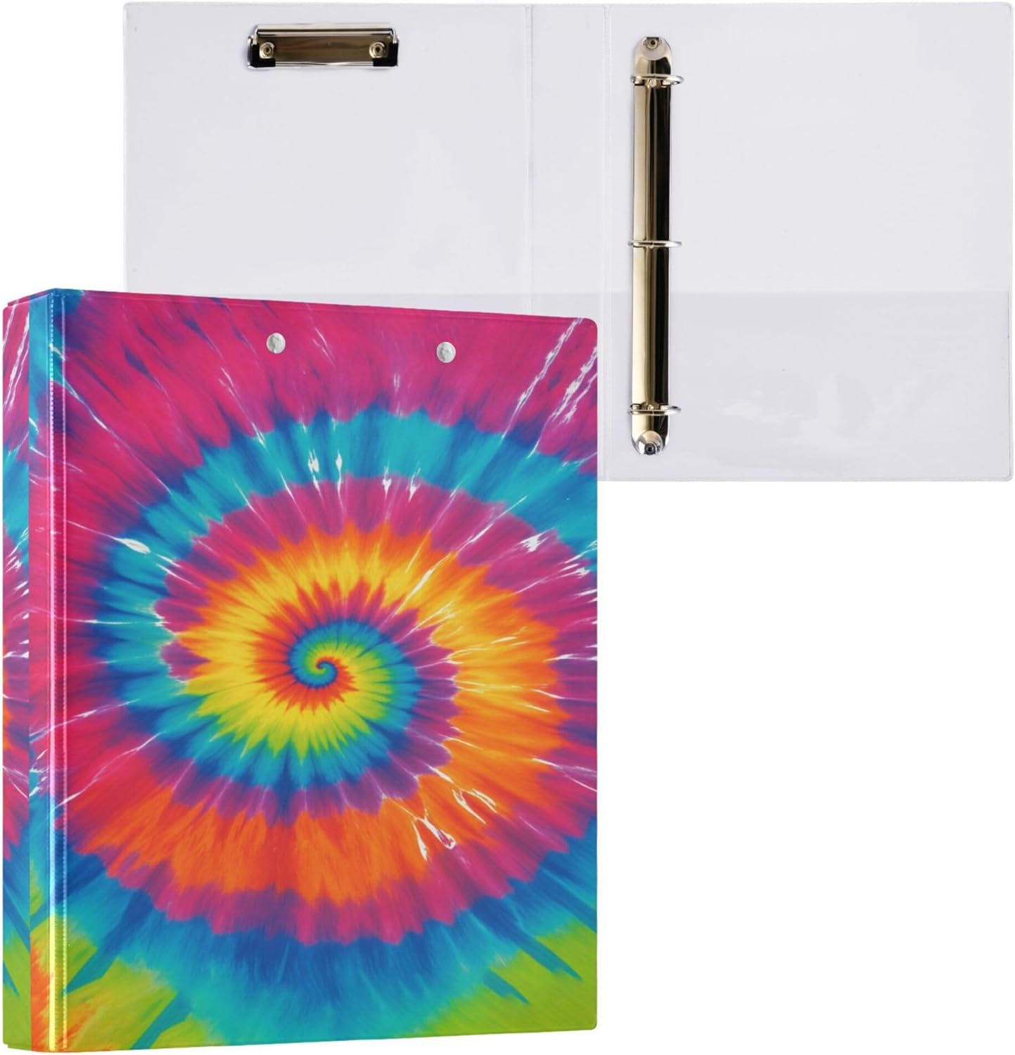 Tie Dye Round Ring Binders 1.5 Inch Rainbow 3 Ring Clipboard Binder for Office School Work Supplies File Folder 200 Sheet Capacity 2 Pieces