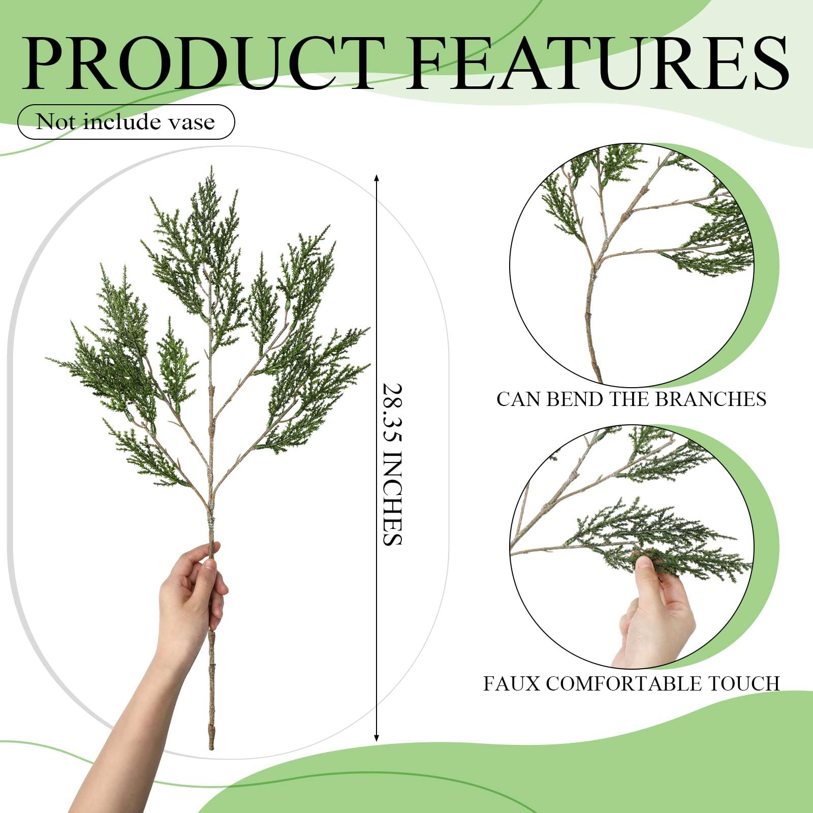 Giegxin Lot de 6 grandes branches de pin artificielles de Noël de 72 cm, tiges de pin artificielles pour sapin de Noël, guirlande, couronne, bricolage intérieur et extérieur