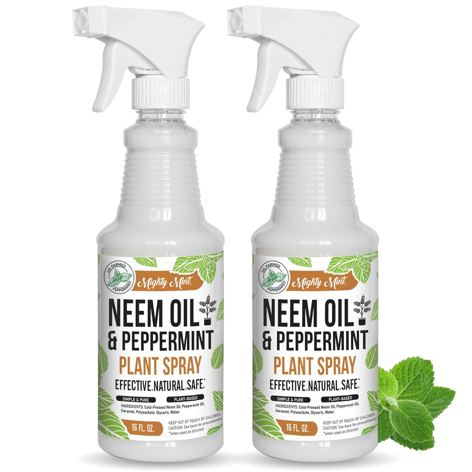 Mighty Mint Neem Oil & Peppermint Plant Nutrient Spray – Natural Leaf Shine for Indoor & Outdoor Use – Plant-Based Formula for Stronger, Healthy Plants - 16 oz (Pack of 2)