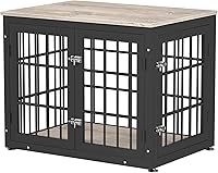 Vista 30 de Mueble de jaula de perro resistente de 26 pulgadas para perros pequeños, mesa auxiliar decorativa para casa de mascotas, muebles de madera para Negro