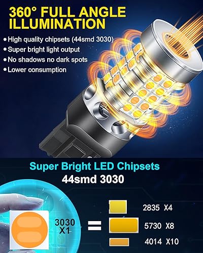 Miniatura 2 de Bombillas LED 7440 para luces direccionales, amarillo ámbar, 2200 K, extremadamente brillantes, CANBUS, sin errores, T20 7440A 7440NA 7441 WY21W,