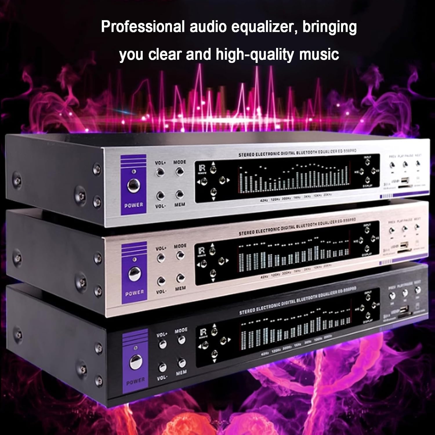 Égaliseur Audio Hi-FI, Égaliseur Graphique Numérique, Affichage du Spectre Musical À 32 Segments, avec Bluetooth, Contrôle du Volume, Télécommande, 12 Motifs Rythmiques, pour Studio B