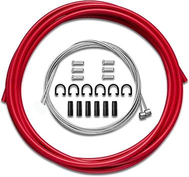Universal Standard Bike Brake Cable and Housing Set9.8ft,Red | Brake Cables, Brake Housing, Ferrules, Cable End Caps, C-Clips Buckle