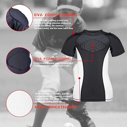 Miniatura 2 de TIAXU TIAXU Camisa protectora acolchada juvenil para fútbol béisbol paintball baloncesto lacrosse fútbol deportes compresión