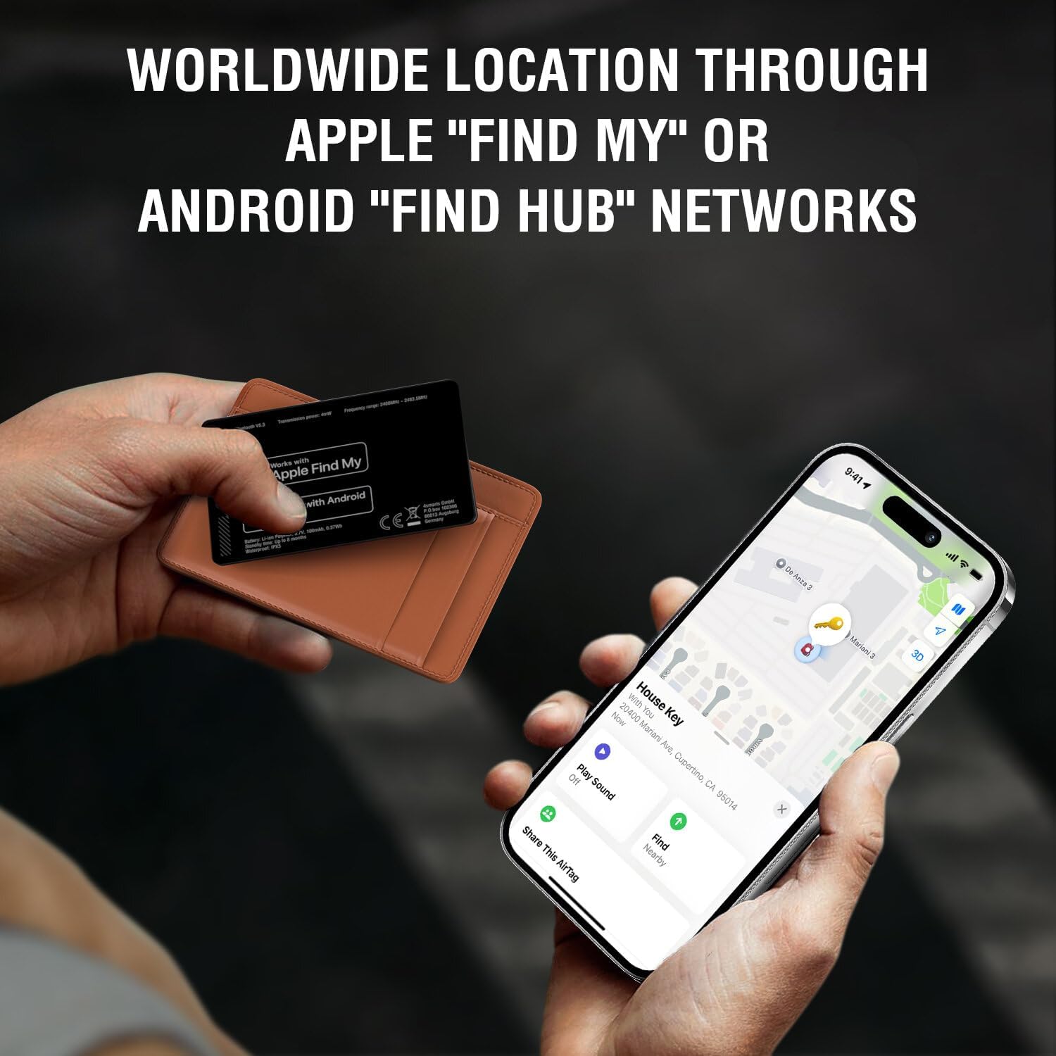 4smarts SkyTag Card Duos Recharge - Ultra Thin 2mm Smart Card for Wallet, Keys, Luggage with Find My Network, 8 Months Battery, Wireless Charging, IPX5 Waterproof, 100dB Alarm - Black