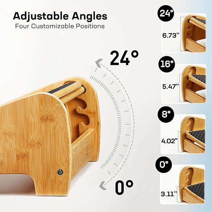 HUANUO Reposapiés de Bambú Ergonómico con 4 Alturas y Ángulo Ajustable miniatura 4