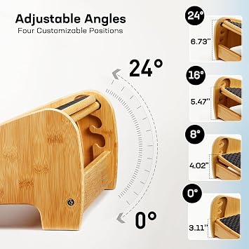 HUANUO Bamboo Under Desk Footrest, Ergonomic Foot Rest with 4 Height Options & Adjustable Angles, Pebble Massage Surface, Non-Slip Foot Rest for Under Desk at Work for Improved Posture, Home & Office