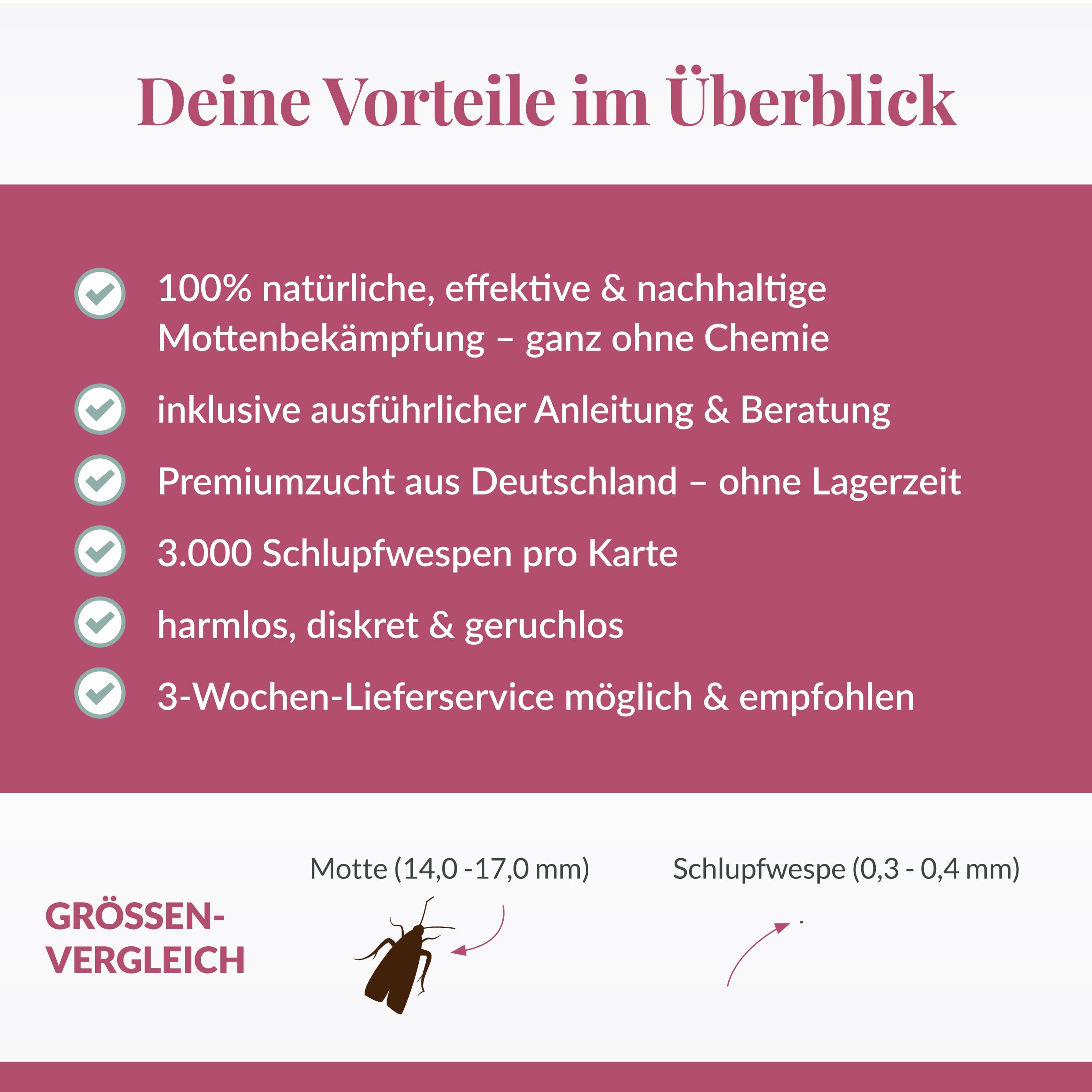 Hey Nature Schlupfwespen gegen Lebensmittelmotten - 20 Karten Einzelkauf | Effektiv & natürlich Lebensmittel Motten bekämpfen | 3.000 Nützlinge pro Karte | Zucht & Beratung aus Deutschland