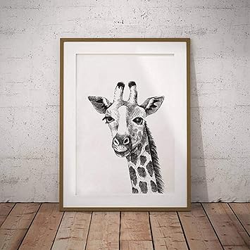 Amazon Co Jp キャンバスプリント60x80cmフレームレス白黒キリンプリントポスター動物キリン壁アート写真モダンなリビングルームのアートデコレーションに適しています ホーム キッチン