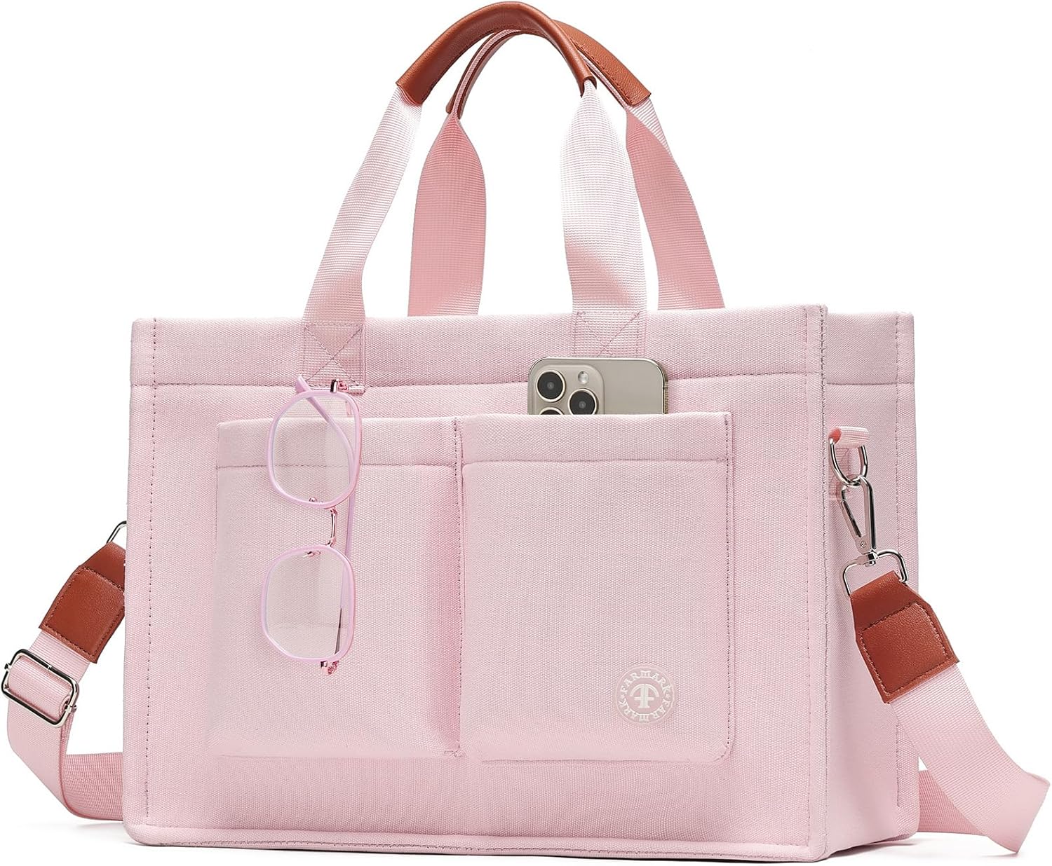 Women's Tote Bag with Compartments - Large Canvas Laptop Book Bag, Women's Money Bag with Pockets for Work and Travel