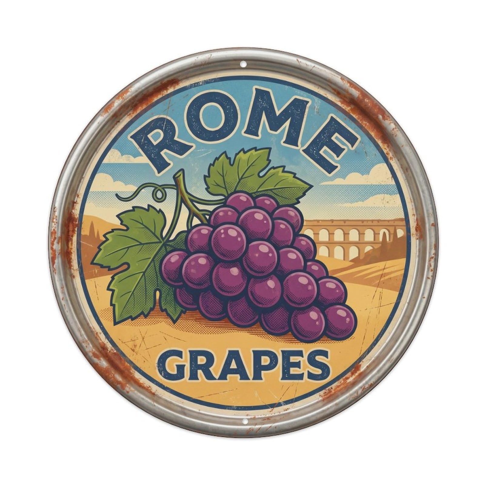 Rome Italy Grapes Food Culture Travel Classic Metal Tin Sign