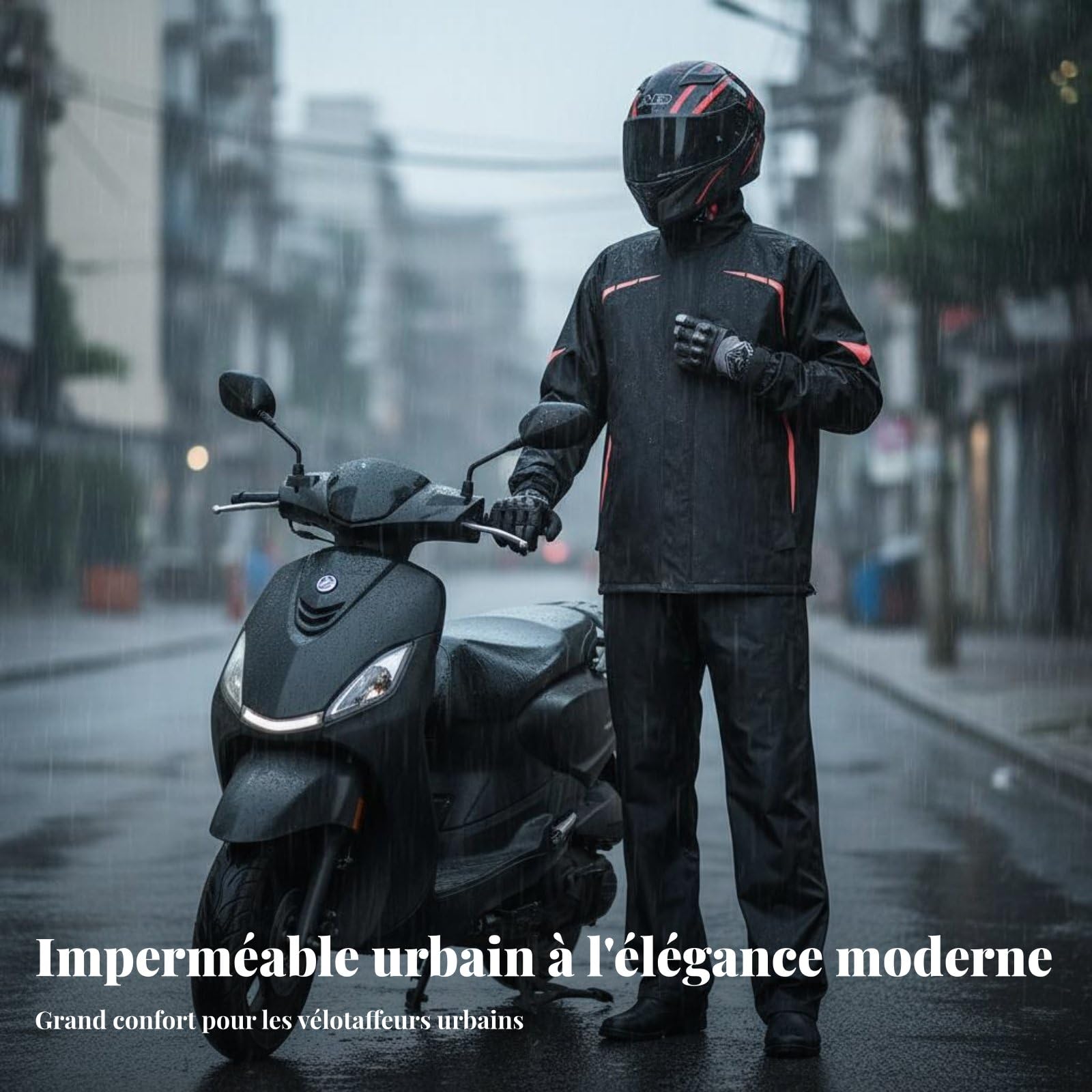 Costume Imperméable Combinaison Pluie Veste Pantalon Ensemble Pluie Tissu Pongee Étanche Enduction PVC Inserts Réfléchissants Ventilation Interne