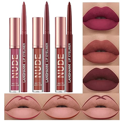 BestLand Juego de 6 lápices labiales líquidos mate y delineadores de labios, vasos antiadherentes, no se decolora, kit de maquillaje de lápiz labial