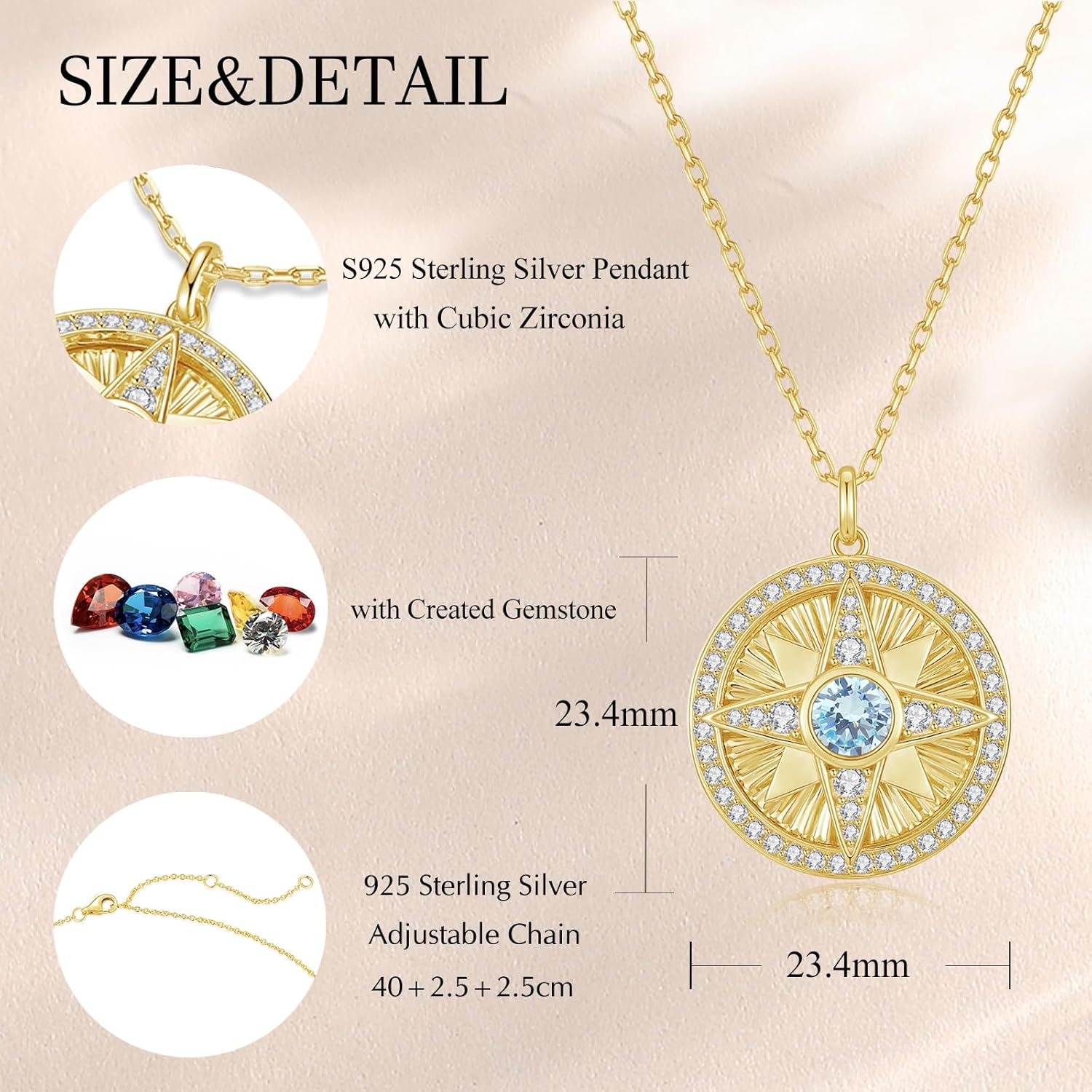 FANCIME Star Necklace for Women 14K Gold Plated 925 Sterling Silver Birthstone Pendant Birthday Gifts for Her, 16"+2" Inches - Image 3
