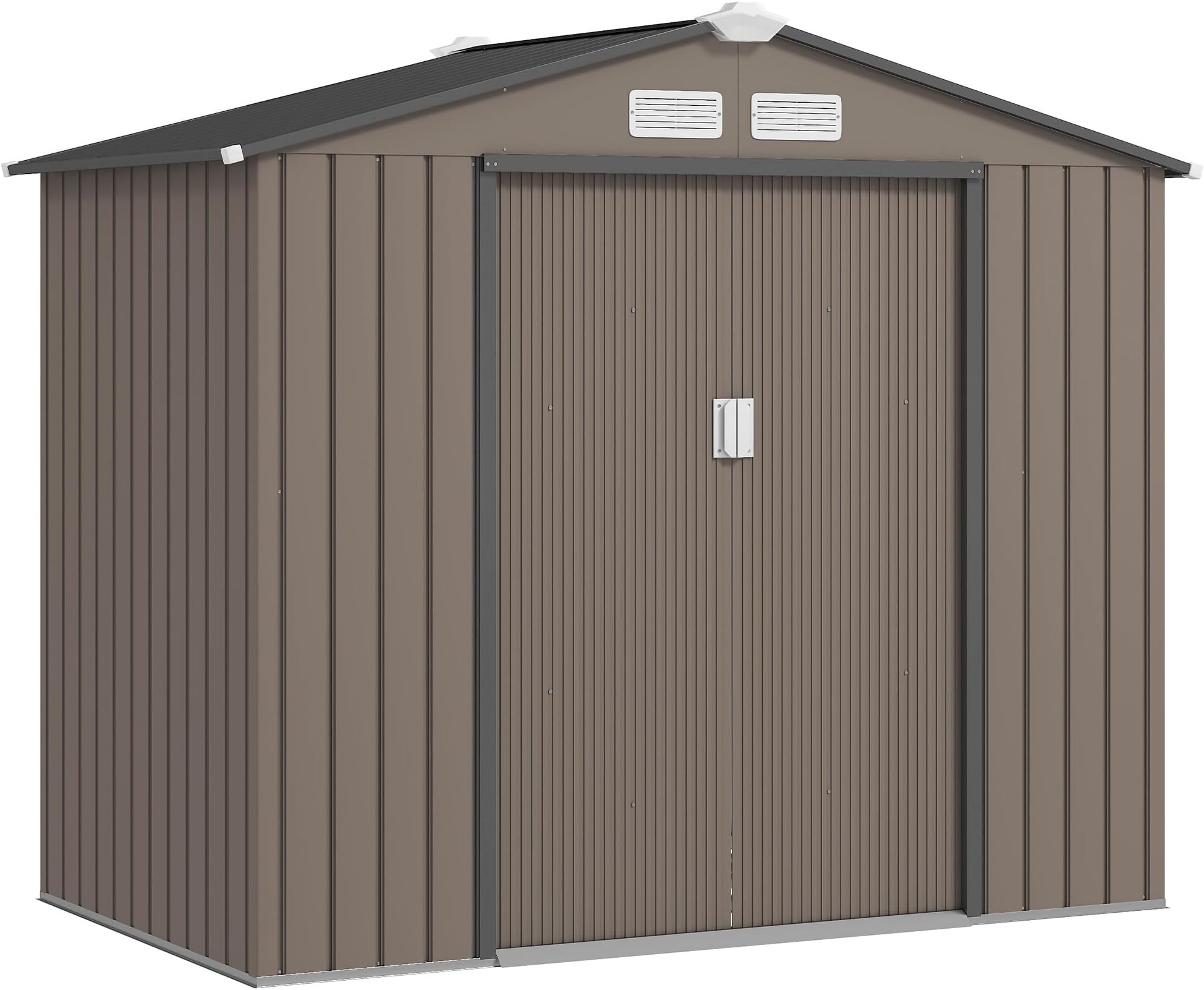 Outsunny 7 x 4ft Metal Garden Shed, Waterproof Outdoor Bike Storage Shed Galvanised with Vents, Foundation Kit, Apex Roof and Lockable Double Doors for Patio Lawn, Brown