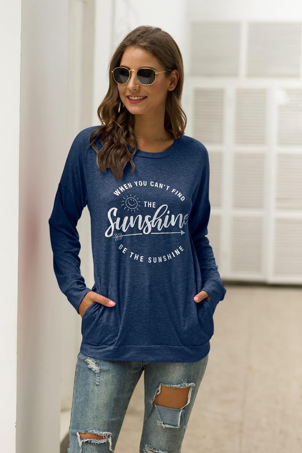 Muicy Womens Sunshine Shirt Casual Long Sleeve Shirt Tops Trendy Loose Fit Sweatshirts Tunic Tops with Pockets - Image 3